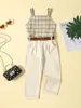 Clothing Sets Toddler Girls Plaid Sleeveless Camisole And Elastic Pants Set With Belt - Stylish Summer Outfit For Infants