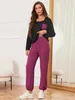 Women's Sleepwear Solid Women Pajama Sets Long Slves Button Top Full-Length Pants 2 Pieces Slpwear Scroop Neck Female Nightwear Homwear Y240426