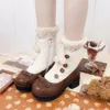 Bottes Velvet Mary Jane Lolita Courte rond Toe à mi-talons moyens 4cm talon haut 6cm chaussures de femmes hiver