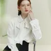 Blouses pour femmes en mousseline de soie blanche dames été 2024 solide décontracté mode haut haut manche arc élégant vestime ycmyunyan