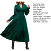 Casual Dresses Women Dress V Neck A-line Pleated Patchwork Loose Hem Tight High Waist Solid Color Long Sleeve Soft Mid-calf Length Fall