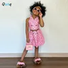 Clothing Sets Qunq Girl 2024 Summer Print Heart-shaped Butterfly Button Casual Vest Half Skirt Two-piece Set 3T-8T