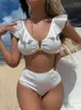 Swimwear Women Sexy White Ruffle Bikini 2024 Femme MAINEMENT FEMME BIKINI BIKINIS BRÉSILIEN BRAZILIEN BACKING BAITHING BIQUINI
