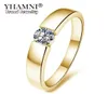 Yhamni Pure Gold Color Solitaire Zircon Ring CZ Engagement Bijoux de mariage Anneaux pour les femmes et les hommes Taille 513 YMKR1019582643868199