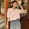 Women's Blouses UNXX White French Lace V-Neck Short Sleeve Blouse For Women Designer Unique Cute Top Summer