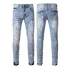 Designer Mens Jeans USA Size Brodery Pants Skinny Jeans Män rippade för trend Cotton Hip Hop Bikers Motorcykel True Jeansqtje#