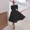 Spring And Summer Solid Color Slim Fit Womens Dress Fashionable Sexy Large Swing Short Sleeve Midi