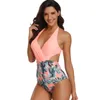 Dames badmode plus size dames dames uit één stuk zwempak vrouw dames bikini set 2xl big halter girls strand dragen bloemen bedrukte hoge taille