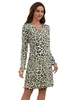 Dames Sleepwear V Hek Ruches Trim Dames Nachtbedrijf Lange Slves Leopard Print Pyjama Dress vrouwelijke SLPwear Spring Fall Nightwear Huiskleding Y240426