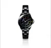 Chan J12 Rainbow Quartz Watch en céramique Watch avec Diamond J12 Cuir préocré Black Woven Couple Watch Luxury Sports Quartz Batterie de bracelet Black Blanc