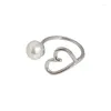 Cluster Rings 925 Sterling Silver Pearl Love Heart Open Ring For Women Girl Fashion Hollow Out Design Jewelry Party Gift Drop