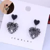 Boucles d'oreilles kymyad coréen cz cristal coeur coeur femme brillante bijoux en pierre grise