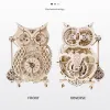 Klockor Träpussel 3D Owl Clock Model Building Kits Creative Diy Wall Clock Mechanical Retro Pendulum Clock Assembly Toy for Adults