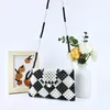 Totes Black White Checkered Beaded Single Shoulder Crossbody Bags Retro Hand Woven Casual Versatile Women's Bag Customization