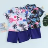 Kleding Sets Kids Deskled Boys Summer Gentleman Suits Tree Print Rapel Shirt + Short Pants Set 2pcs Outfits Boys Clothing 1-6y