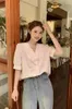 Kadın bluzları unxx beyaz fransız dantel v yaka kısa kollu bluz kadınlar için tasarımcı benzersiz sevimli ilk yaz