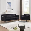 Chesterfield Sofa, Comfortable Upholstered Sofa, Velvet Fabric, Wooden Frame with Wooden Legs, Suitable for Living Room/Bedroom/Office, 3 Seat Sofa - Black