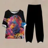 Women's Two Piece Pants Womens 2 Piece Set 3D Panda Printed Abstract Graphics Short-slved T-shirt Two-piece Suit Female Outfits Ladies Tracksuit Y240426