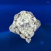 Cluster Anneaux S925 Anneau argenté Zircon High Carbon Diamond White G couleur 10 14 mm en forme de grande goutte d'eau