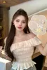 Women's Blouses OFF SHOULDER SHIRTS French Pure Summer Ruffle Edge Shirt Design Sense Small Silm Fit Open Back 3D Flowers Top Sweet