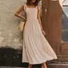 Casual Dresses Qybian Women's Boho Dress Summer Spaghetti Strap Square Neck Flowy Ruffle Beach Long Maxi