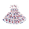 Girl Dresses Toddler Girls Girl Dress 4 luglio Tie-Up Cinking Cintued Princess Ruffles Independence Clothes