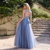 Ocean Blue Hollowless Wordeless Bridesmaid Prom Abiti 2024 una linea Appliques a valo gioiello Tulle abiti da sera lunghi con appliques YD