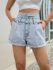 Women's Shorts 2024 Summer New Slim Hemmed Denim Shorts High Waist Booty Shorts Jean with Button Ropa De Mujer Sky Blue Y240425