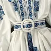 Sıradan Elbiseler Kadın Bohem Elbise 2023 İlkbahar Yaz Baskı Uzun Fener Kollu V Boyun Korseni İnce Düğmesi Plajed Tatil