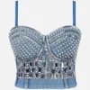 Sexy Denim Tank Tops Women Blusas Casual Cowboy Bra Woman Clothes Camis Fashion Beading Diamond Ladies Crop Top Jeans Corset 240415