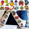 Tattoo -overdracht 50 PCS 3D Cartoon Tijdelijke tatoeages voor kinderen Volwassenen Party Fake Tattoo Dinosaur Space Pirate Construction Car Flash Tatoos Small 240427