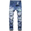 Jeans masculin 2024 plus taille 3D Pantalon d'étirement à imprimé numérique Stretch Blue Black Blanc Tableau Men Swelt Men Swelt 28-34 36 38 40 42