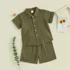Clothing Sets Toddler Boy Summer Clothes Cotton Linen Outfits Solid Short Sleeve Button Down Shirt Tops with Shorts Set Childrens Clothing