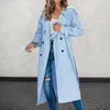 Women's Jackets High Street Solid Color Windproof Jacket Turn-Down Collar Loose Fit Button Down Long Coats Lightweight Windbreaker