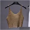 Camisoles Tanks Sparkling Sequins Half Waist Rendre Knitwear Hollowout est y condole Top Streetwear Cropped Woman Tops Summer 230508 DH49Q