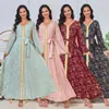 エスニック服控えめなイスラム教徒のドレスアバヤサウジアラビアドバイインススタンプローブファッションvネックマキシロングスリーブ