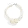 Ketten Vintage Style Faux Pearl Halskette Elegantes vielschichtiger Halshändler für Frauen mit verstellbarer Länge Edelstahllegierung