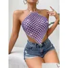 Tanks pour femmes Camis Femmes brillants strass halter tops femmes y manches sans manches club de fête de soirée