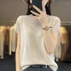 Women's Sweaters Worsted Wool Autumn Winter Round Neck Loose Short Sleeve Waffle Knitted Cashmere Sweater