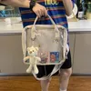 Omuz çantaları Kawaii Teenage Girls Rozet Elerger Çantası Şeffaf Tatlı Kadın Tote Çantalar Ön Arka Okul Öğrencileri Crossbody