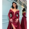 Prom Bury Long Sleeves Split Dresses Off The Shoulder Ruched Formal Party Evening Gowns Low Back Ocn Dress Bc12781