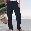 Calça de linho de algodão mensal Longo de linho de linho respirável de cor sólido verão calças de cintura elástica casual masculino Harajuku calça 240423