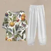 Pantalons de deux pièces pour femmes printemps dames en deux pièces ensembles de pantalon de pantalon de cou lâches décontracté imprimé au citron.