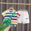 Roupas Conjuntos de roupas Camiseta de Moda de Dinosauro de Dinosaur de Cartoon, Camiseta O-Gobes+Surquira+Bolsa Criando Criando Menino Meninas Caso Conjunto de Trechos de Crianças Novas
