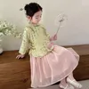 衣類セット女の子中国の古代ハンフの子供の子供の子供衣装タングスーツドレスチャイルドプリンセススタイルgirllsセットトップススカート