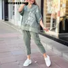 Women's Two Piece Pants Summer Fashion Loose Two Piece Set Women Casual Letter Printed Top Wide Leg Pants Two Piece Set Women Y240426