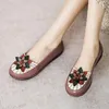 Casual Shoes 2024 Women Leather Moccasins 2cm Ethnic Retro Handmade Genuine Flower Soft Comfy Summer Leisure Flats Loafers