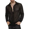 Men's Casual Shirts Men Lace See-through Shirt Club Mesh Cardigan With Turn-down Collar For Summer Vacation Beach Stylish
