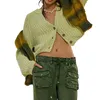 Femme Tricots Femmes Long manche en V Bouton Poulain couché Pull Casual Loose Ribbed Tneaddigan Fall Fall Bunky Outwear Mabet