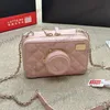 24SS Senaste designer lambskin makeup Vanity Camera Box Väskor med spegel blixtlåsspåse svart vit rosa stor kapacitet guldkedja crossbody stam serienummer 18 cm